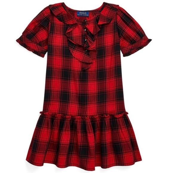 Polo Ralph Lauren Buffalo Check Ruffle Twill Dress- SZ 5 - Picture 1 of 5